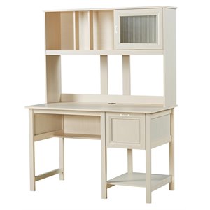 Pemberly Row Modern Wood Writing Desk with Hutch in Antique White