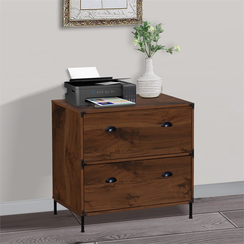 Pemberly Row 2-Drawer Modern Wood Lateral File Cabinet in Walnut