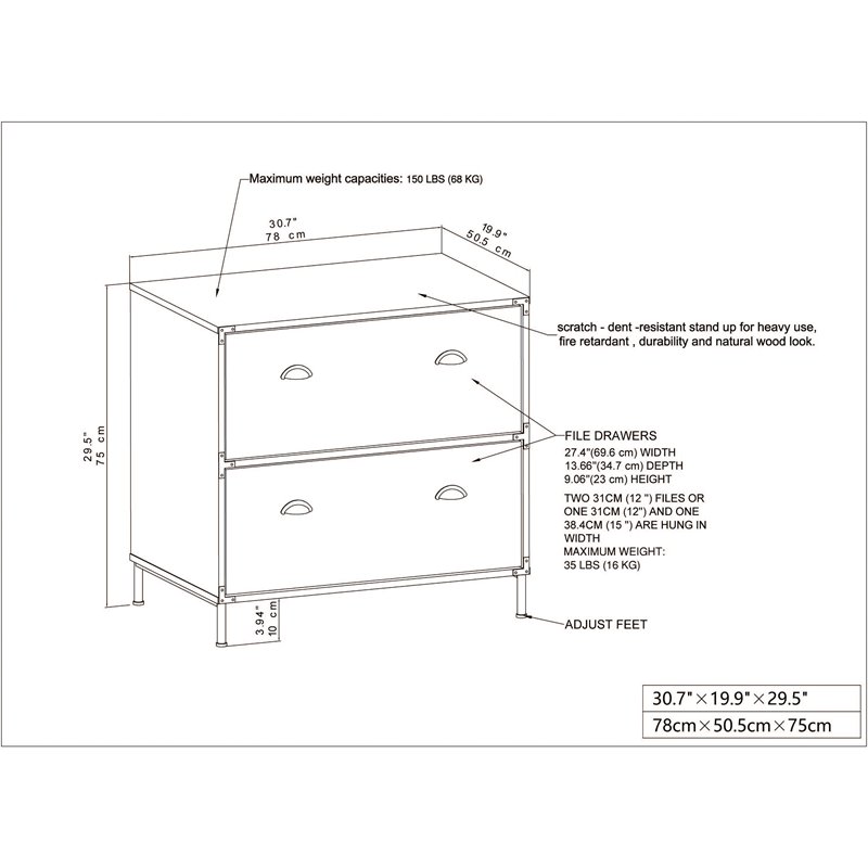 Pemberly Row 2-Drawer Modern Wood Lateral File Cabinet in Walnut
