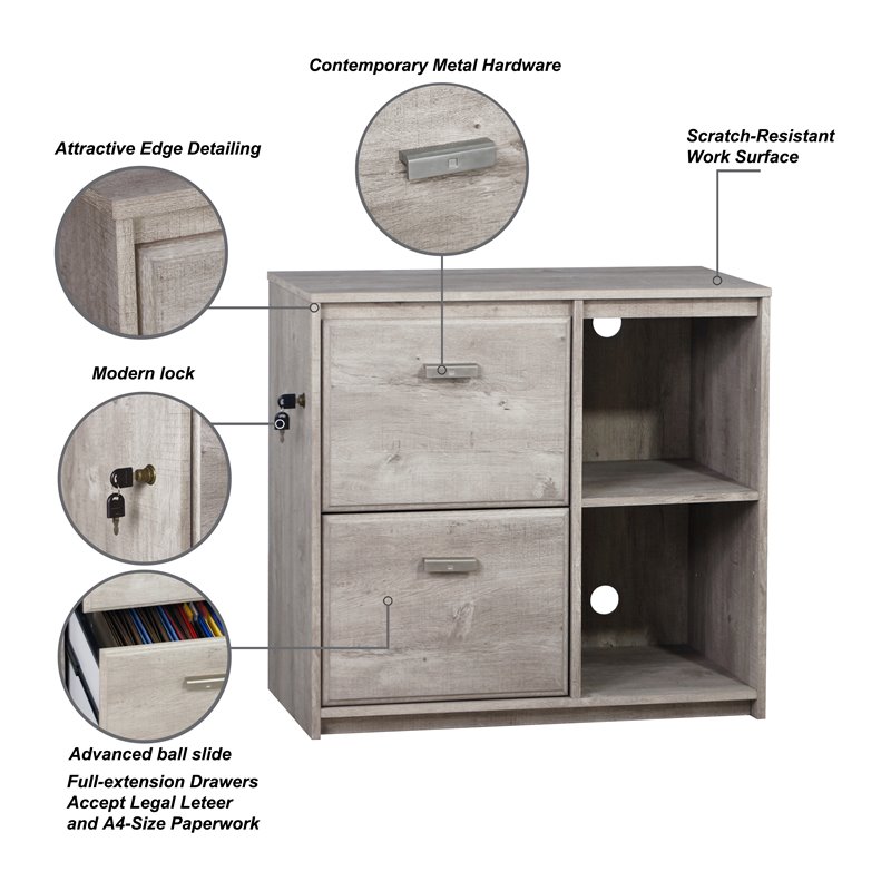 Pemberly Row 2-Drawer Modern Wood File Cabinet in Washed Gray