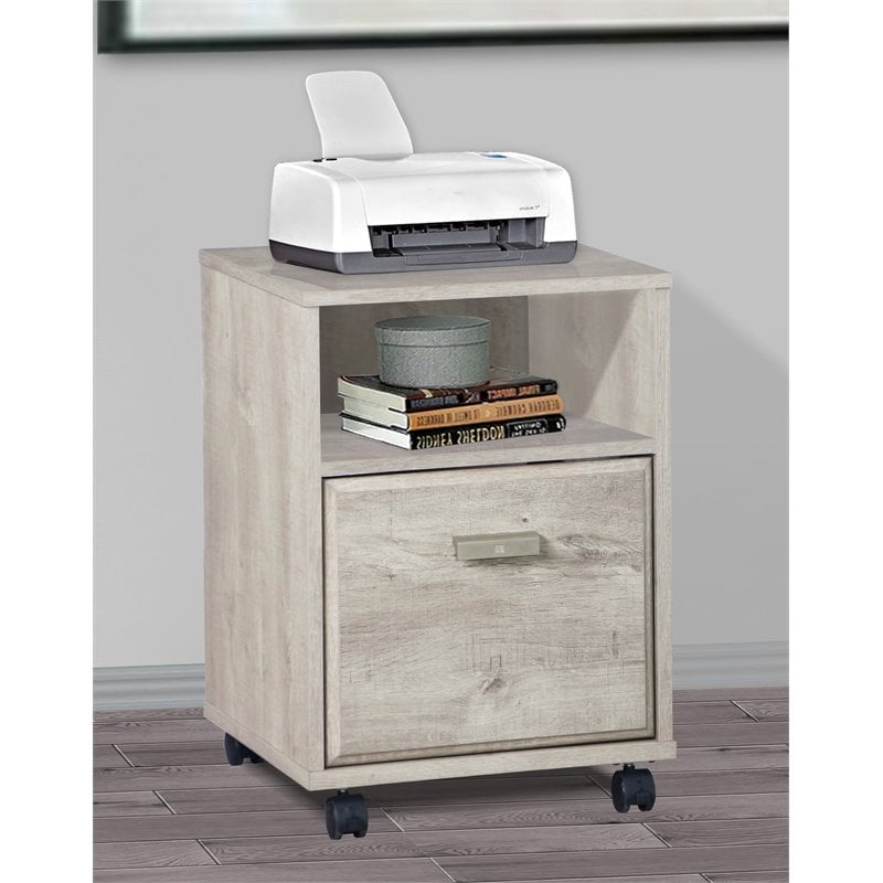 Pemberly Row Modern Wood Mobile File Cabinet with Casters in Washed Gray