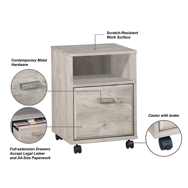 Pemberly Row Modern Wood Mobile File Cabinet with Casters in Washed Gray
