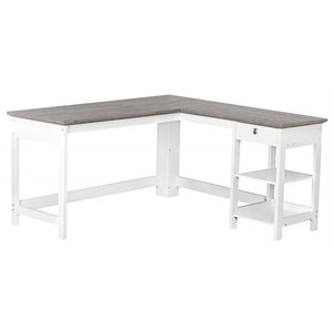 Pemberly Row L-Shaped Modern Wood Writing Desk in White/Driftwood