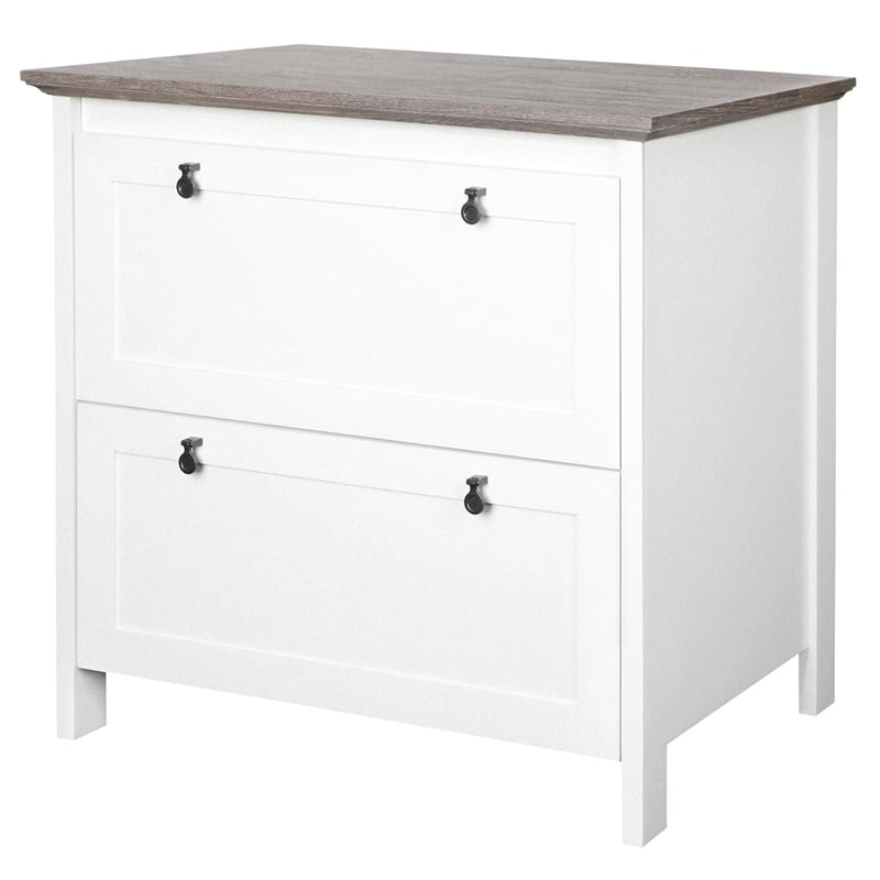 Pemberly Row 2-Drawer Modern Wood Lateral File Cabinet in White/Gray Oak