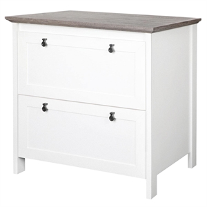 Pemberly Row 2-Drawer Modern Wood Lateral File Cabinet in White/Gray Oak