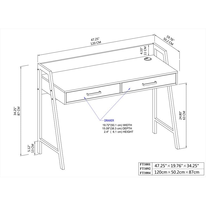 Pemberly Row 2-Drawer Modern Wood Writing Desk in Natural and White