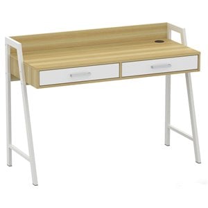 Pemberly Row 2-Drawer Modern Wood Writing Desk in Natural and White