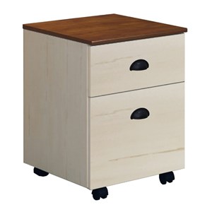 Pemberly Row Farmhouse Wood Mobile File Cabinet in Antique White