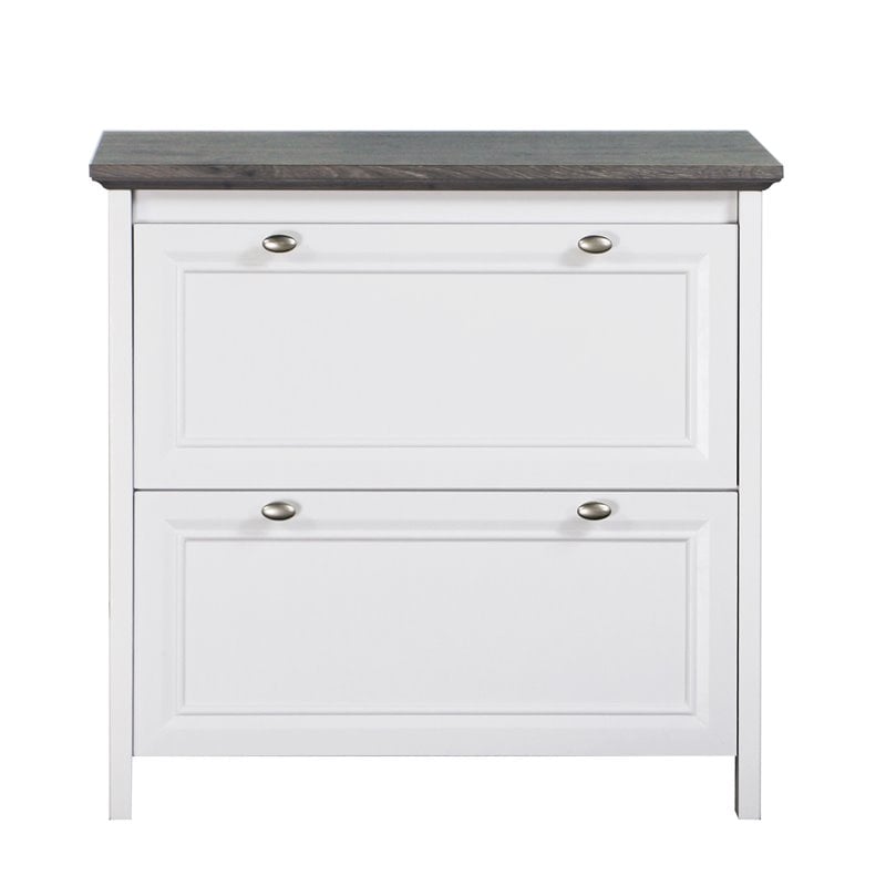 Pemberly Row Contemporary Wood File Cabinet in Gray Oak/White