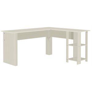 Pemberly Row L-Shaped Transitional Wood Executive Desk in Antique White