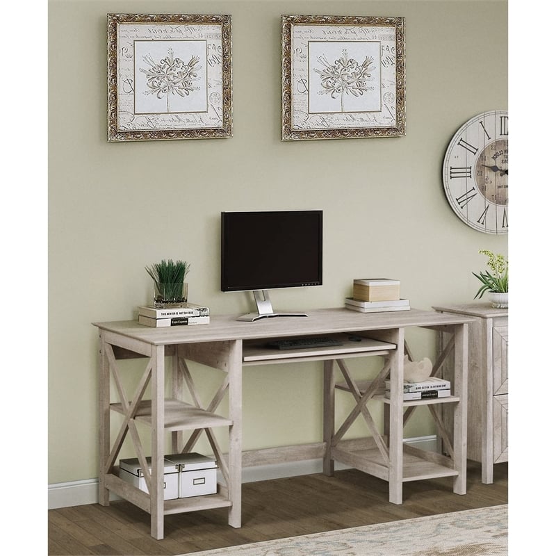 Pemberly Row X-Cross Farmhouse Wood Writing Desk in Washed Gray