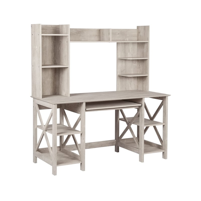 Pemberly Row X-Cross Farmhouse Wood Writing Desk in Washed Gray