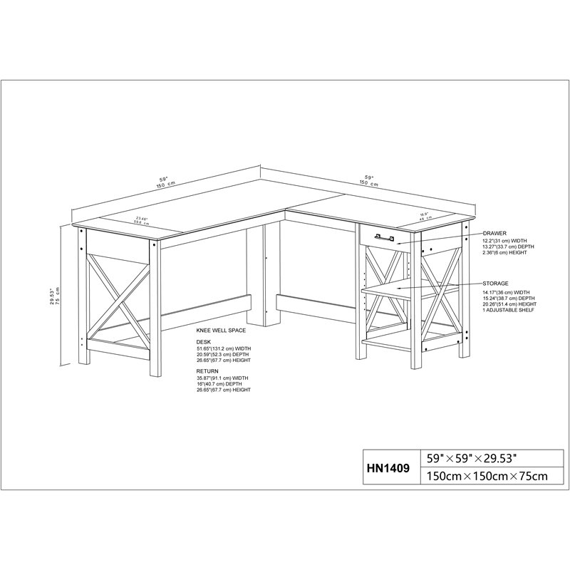 Pemberly Row L-Shaped Farmhouse Wood Writing Desk in Washed Gray