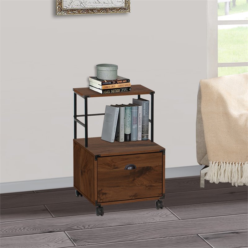 Pemberly Row Modern Wood Mobile File Cabinet with Casters in Walnut