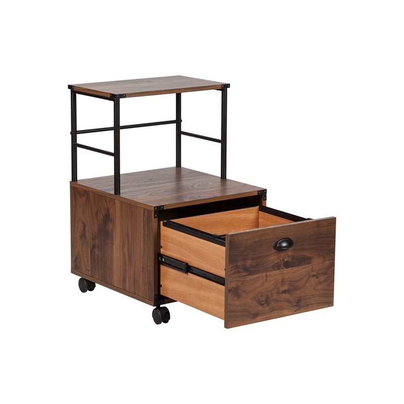 Pemberly Row Modern Wood Mobile File Cabinet with Casters in Walnut