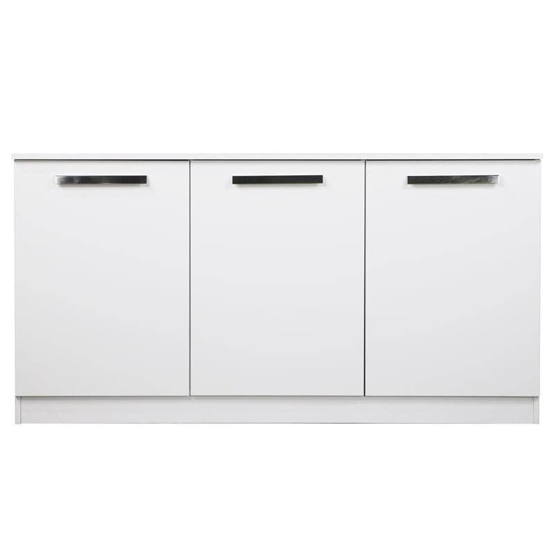 Pemberly Row Contemporary Wood 3 Door Credenza File Cabinet in White
