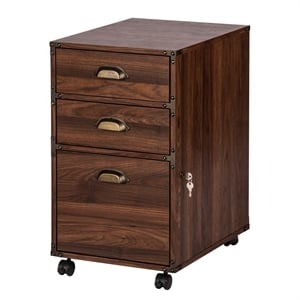 Pemberly Row Mobile Wood Filing Cabinet With 3 Drawer in Walnut