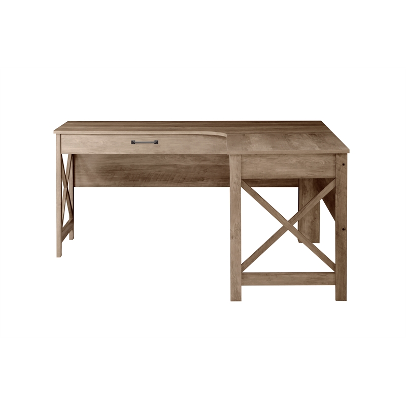 Pemberly Row Modern Farmhouse L-Shaped Desk with Drawer in Oak