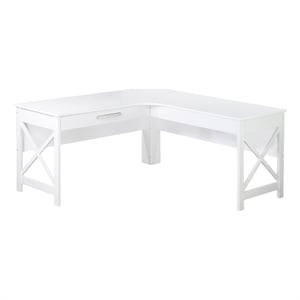 Pemberly Row Modern Farmhouse L-Shaped Desk with Drawer in White