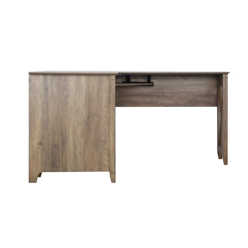 Pemberly Row Engineered Wood Farmhouse L Desk in Light Brown