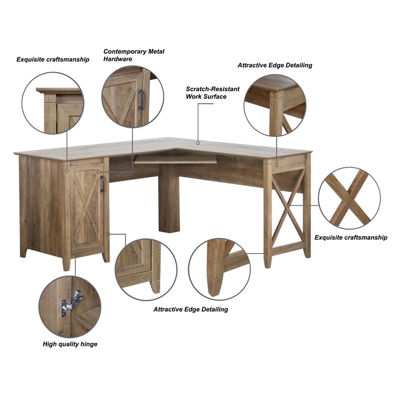 Pemberly Row Engineered Wood Farmhouse L Desk in Light Brown
