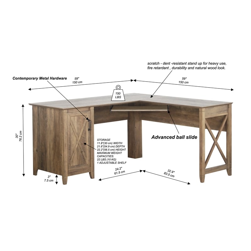 Pemberly Row Engineered Wood Farmhouse L Desk in Light Brown