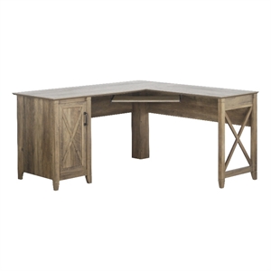Pemberly Row Engineered Wood Farmhouse L Desk in Light Brown