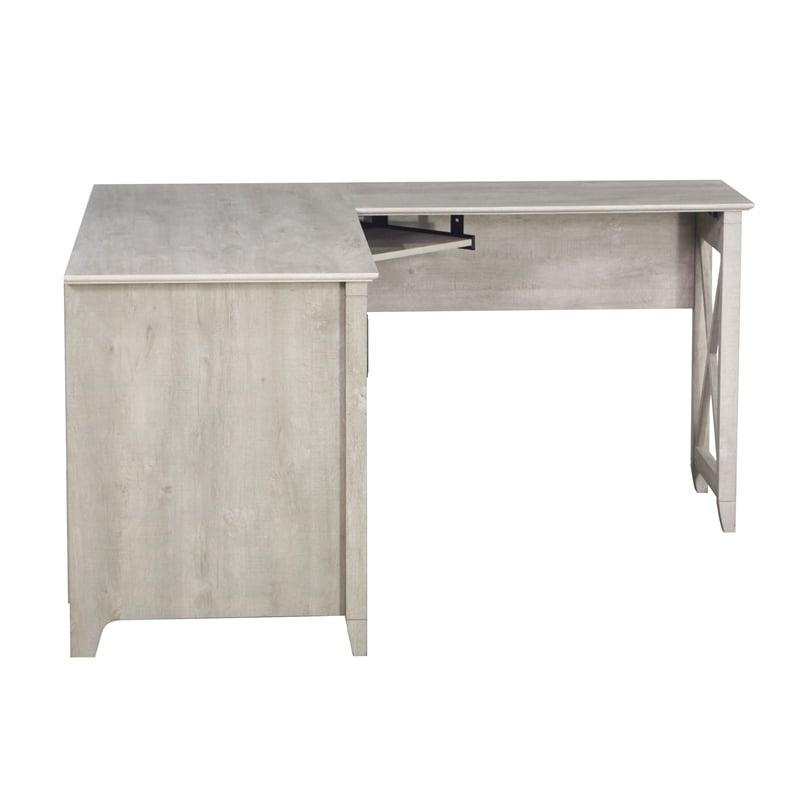 Pemberly Row Contemporary Engineered Wood Farmhouse L Desk in Gray