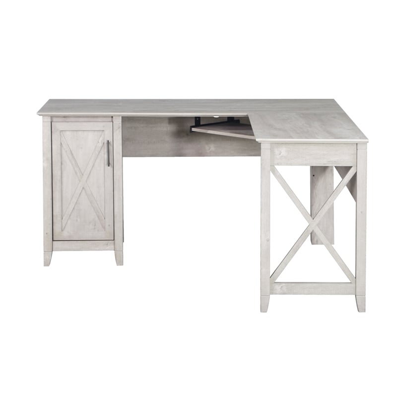 Pemberly Row Contemporary Engineered Wood Farmhouse L Desk in Gray