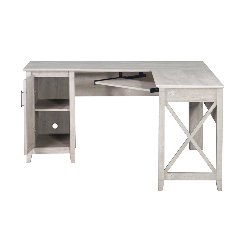 Pemberly Row Contemporary Engineered Wood Farmhouse L Desk in Gray