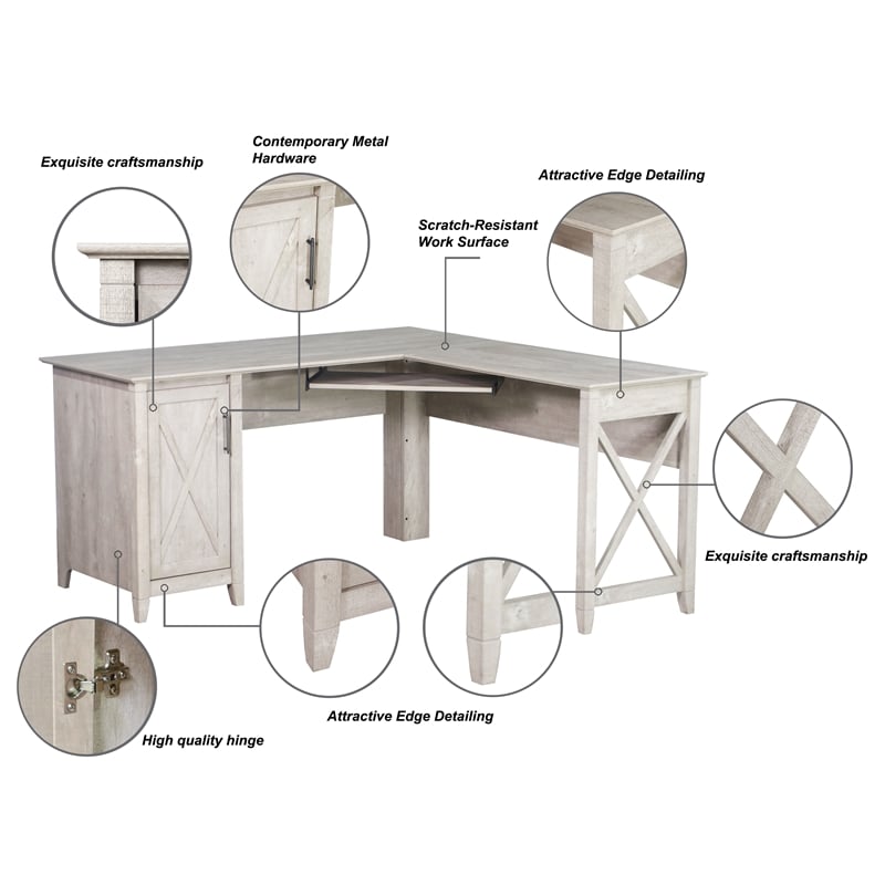 Pemberly Row Contemporary Engineered Wood Farmhouse L Desk in Gray