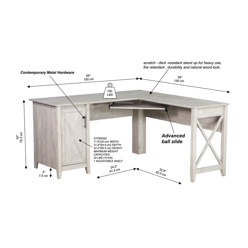 Pemberly Row Contemporary Engineered Wood Farmhouse L Desk in Gray