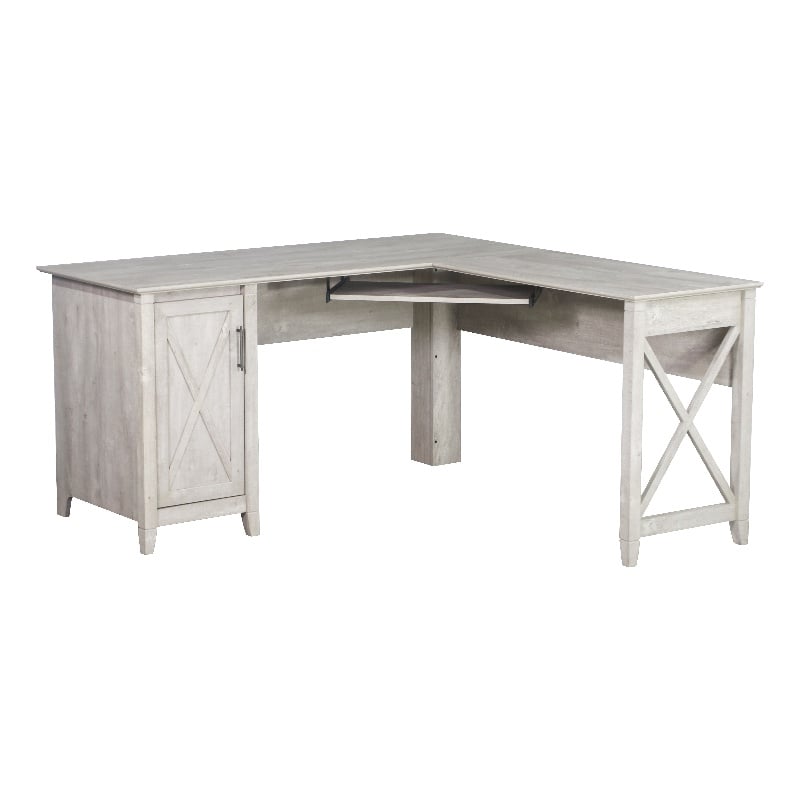 Pemberly Row Contemporary Engineered Wood Farmhouse L Desk in Gray