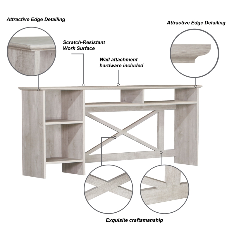 Pemberly Row Engineered Wood Farmhouse Hutch Desk with Cabinet in Gray