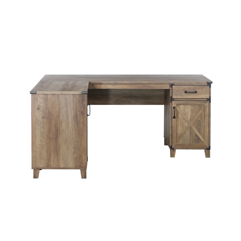 Pemberly Row Farmhouse Engineered Wood L-Shaped Desk in Rustic Oak