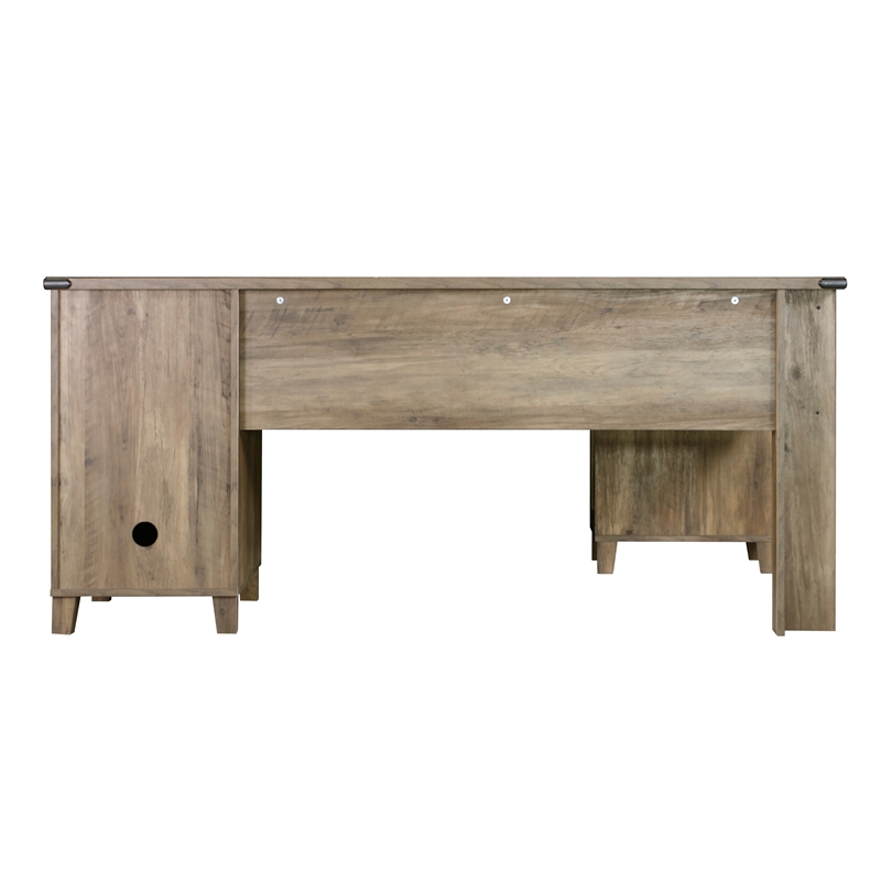 Pemberly Row Farmhouse Engineered Wood L-Shaped Desk in Rustic Oak