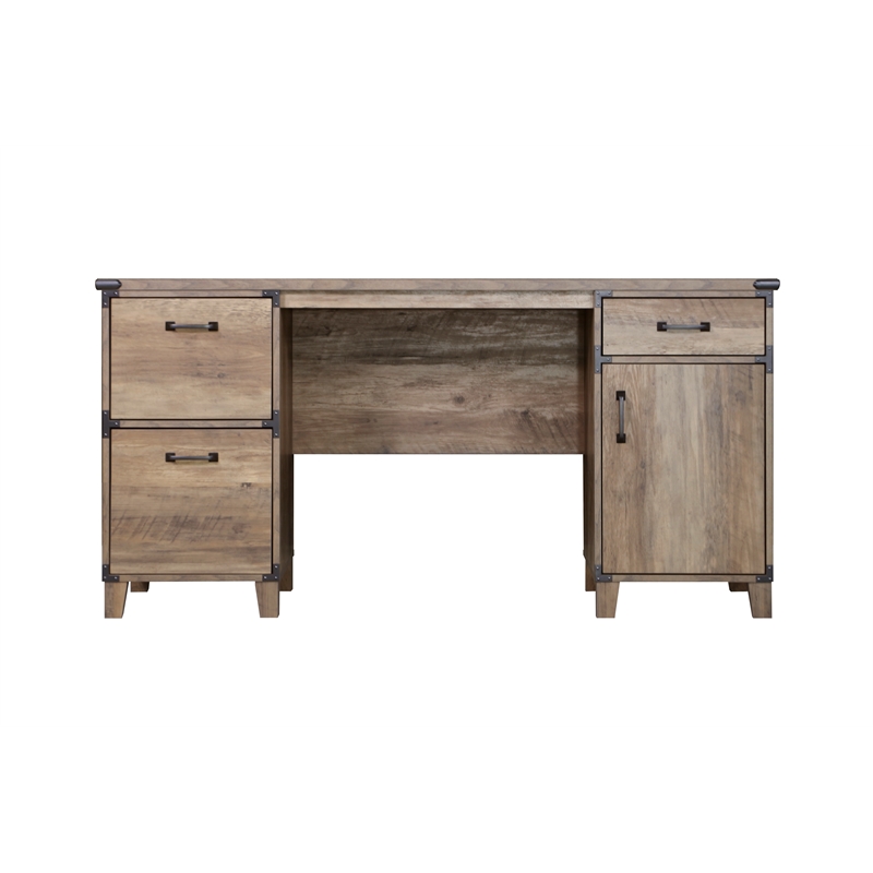 Pemberly Row Farmhouse Engineered Wood Executive Desk in Rustic Oak