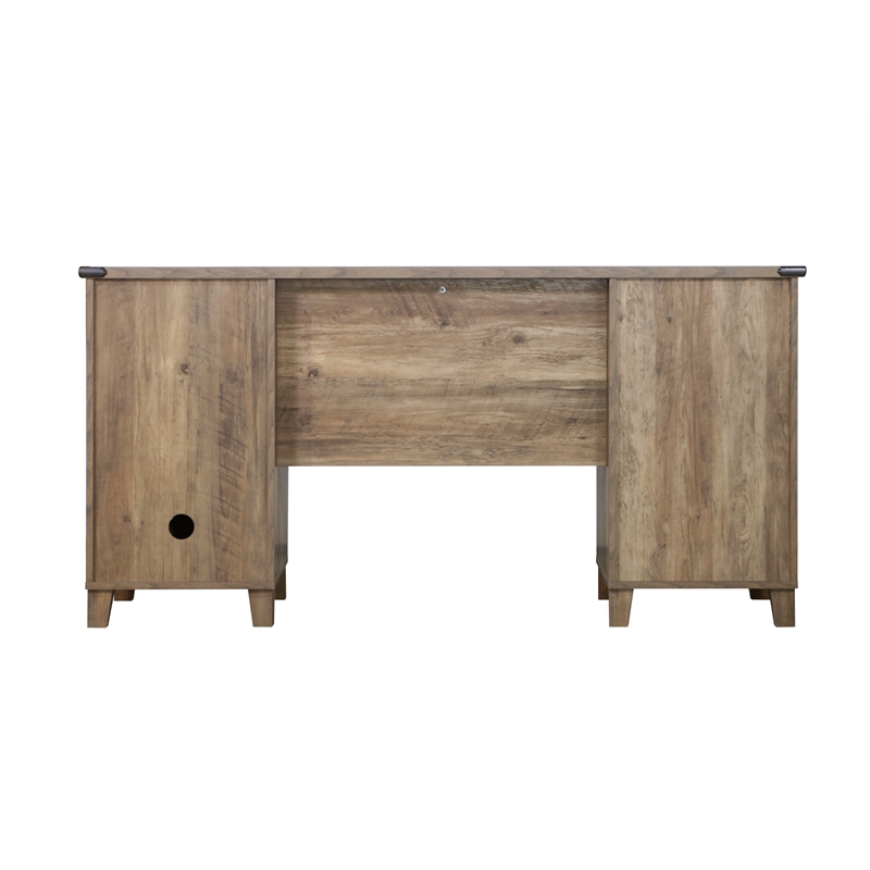 Pemberly Row Farmhouse Engineered Wood Executive Desk in Rustic Oak