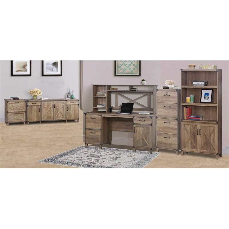 Pemberly Row Farmhouse Engineered Wood Executive Desk in Rustic Oak