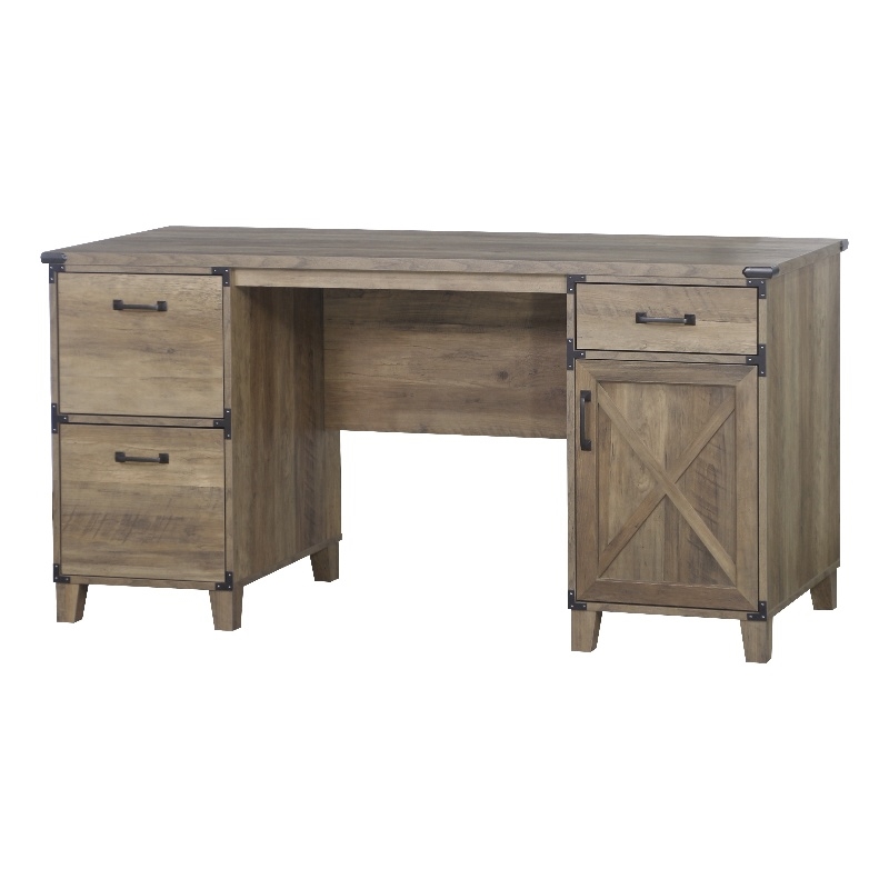 Pemberly Row Farmhouse Engineered Wood Executive Desk in Rustic Oak