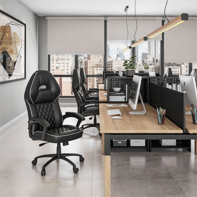 Pemberly Row Modern Height Adjustable Sport Race Chair in Black