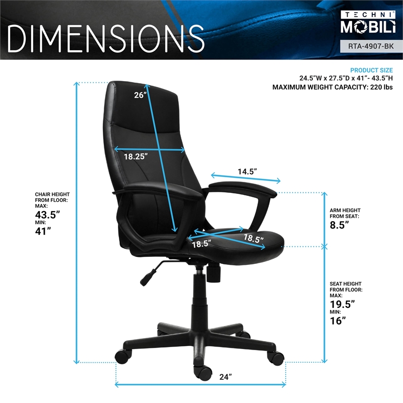 Pemberly Row Contemporary Medium Back Manager Office Chair in Black