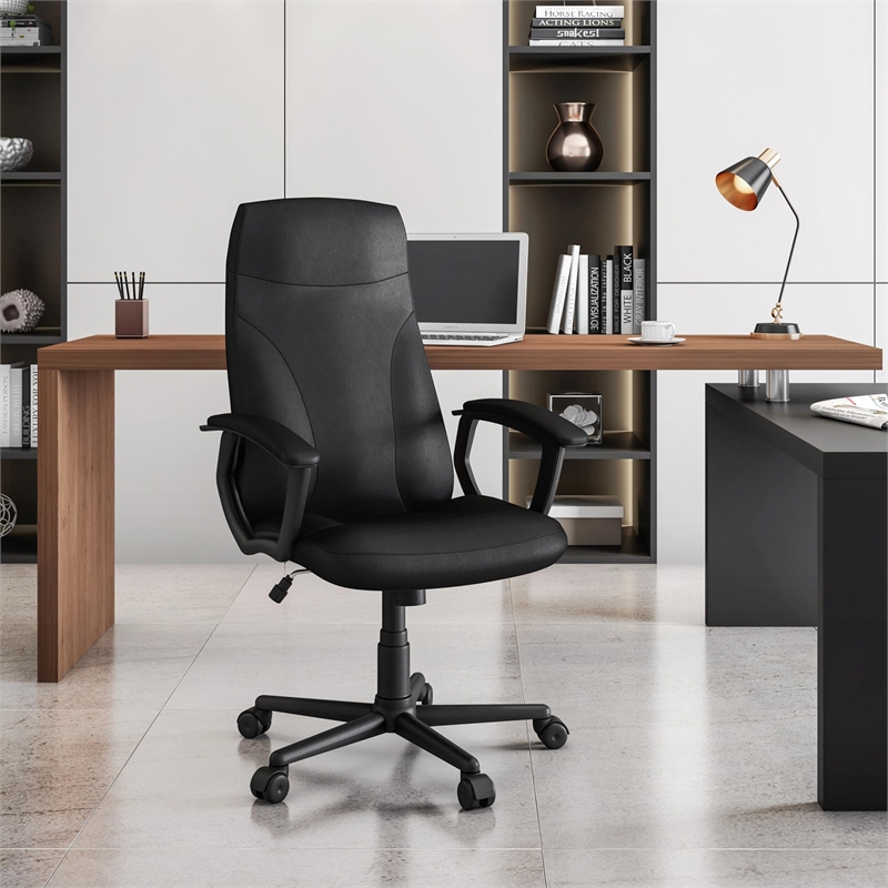Pemberly Row Contemporary Medium Back Manager Office Chair in Black