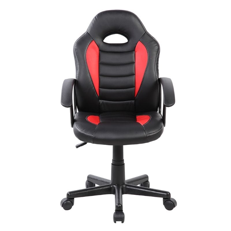 Pemberly Row Faux Leather Kids Gaming and Student Racer Chair in Red/Black