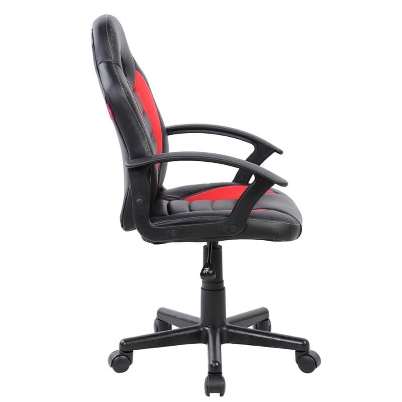 Pemberly Row Faux Leather Kids Gaming and Student Racer Chair in Red/Black