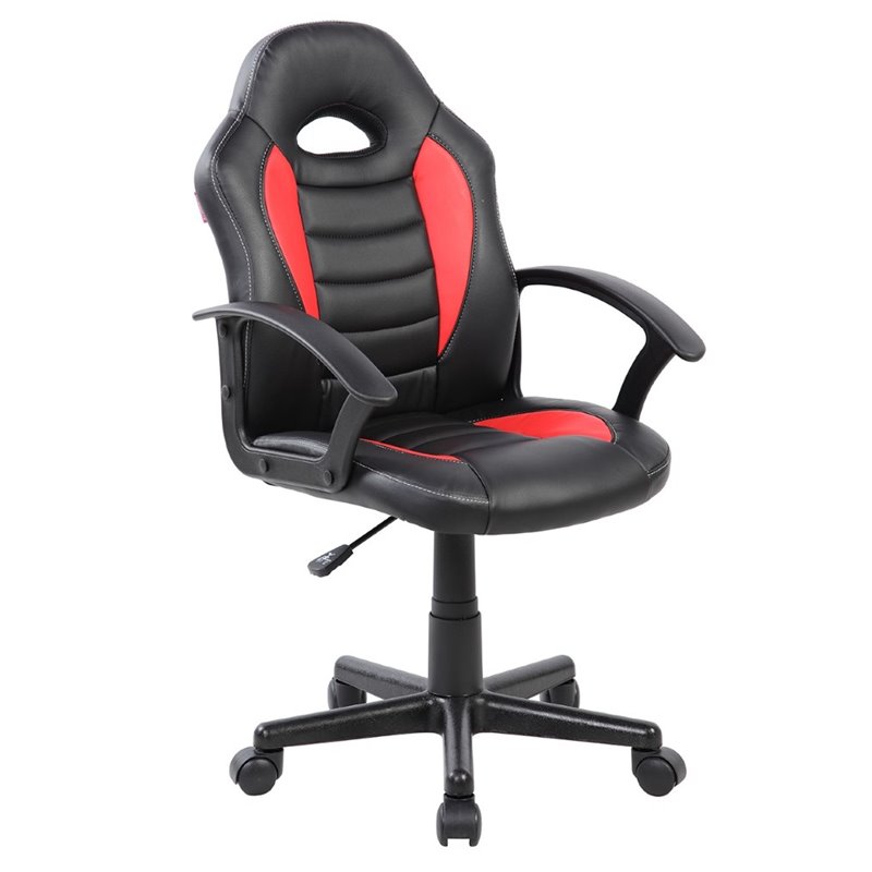 Pemberly Row Faux Leather Kids Gaming and Student Racer Chair in Red/Black