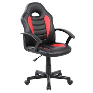 Pemberly Row Faux Leather Kids Gaming and Student Racer Chair in Red/Black