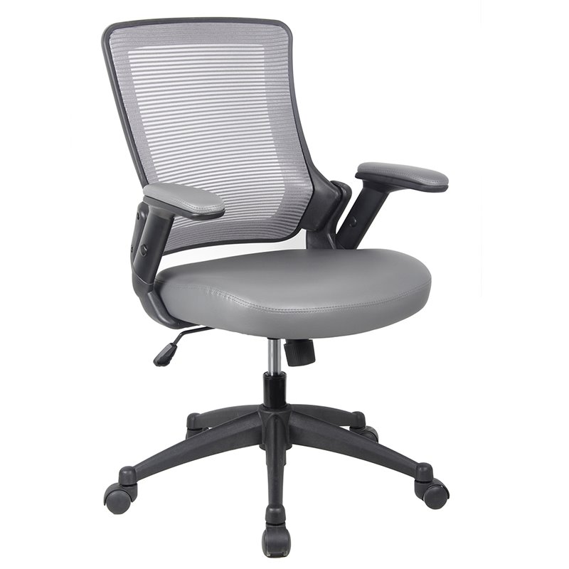 Pemberly Row Mid-Back Mesh Task Office Chair with Height Adjustable Arms - Gray