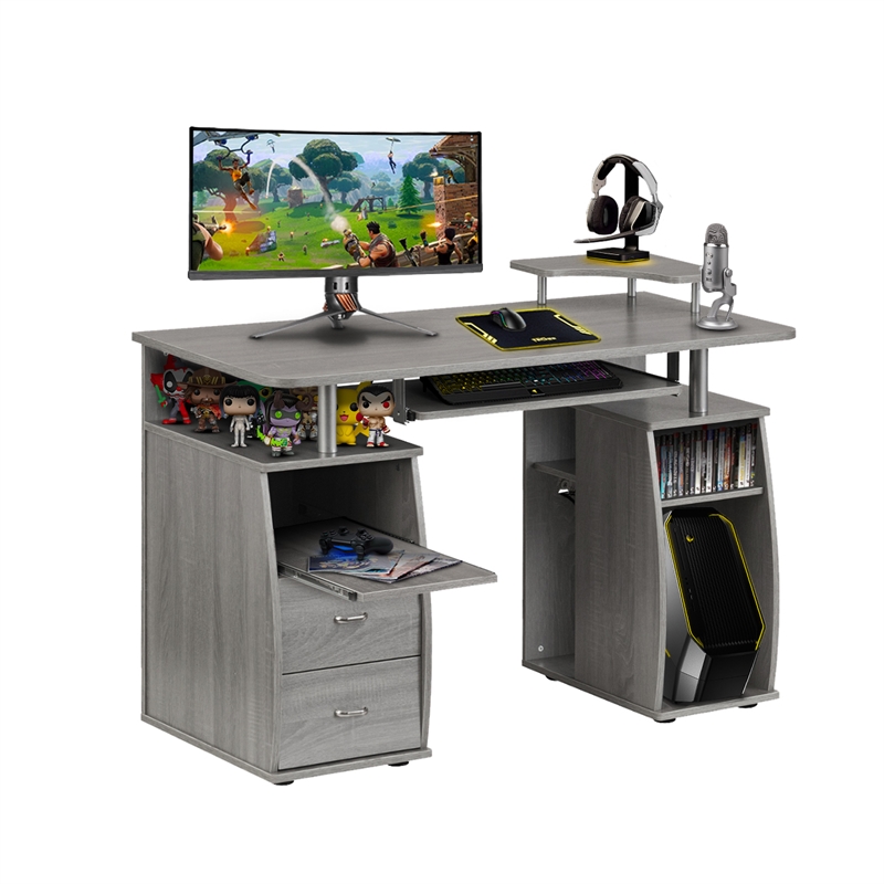 Pemberly Row Engineered Wood 2-Drawers Computer Desk with Keyboard Tray in Gray