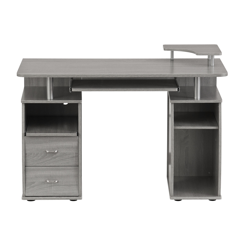 Pemberly Row Engineered Wood 2-Drawers Computer Desk with Keyboard Tray in Gray